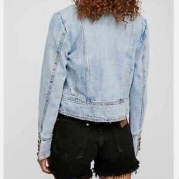 Free People Moto Double Breasted Denim Jacket. Country. Military.Coastal Cowgirl - Picture 7 of 14